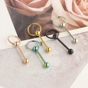 14G Externally Threaded Steel Tongue Barbell Heart Peach Tongue Ring Rose Gold Body Piercing Jewelry