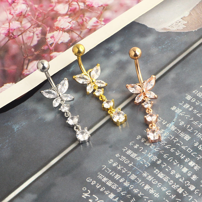 Creative Butterfly Zircon Belly Button Ring Rose Gold Stainless Steel Navel Piercing Jewelry 3 Colors - Image 5