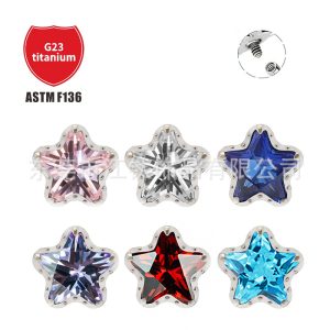G23 Titanium Ear Bone Nail Star Tooth Edge Inlaid Zircon Cross-Border Body Piercing Jewelry Ear Nail
