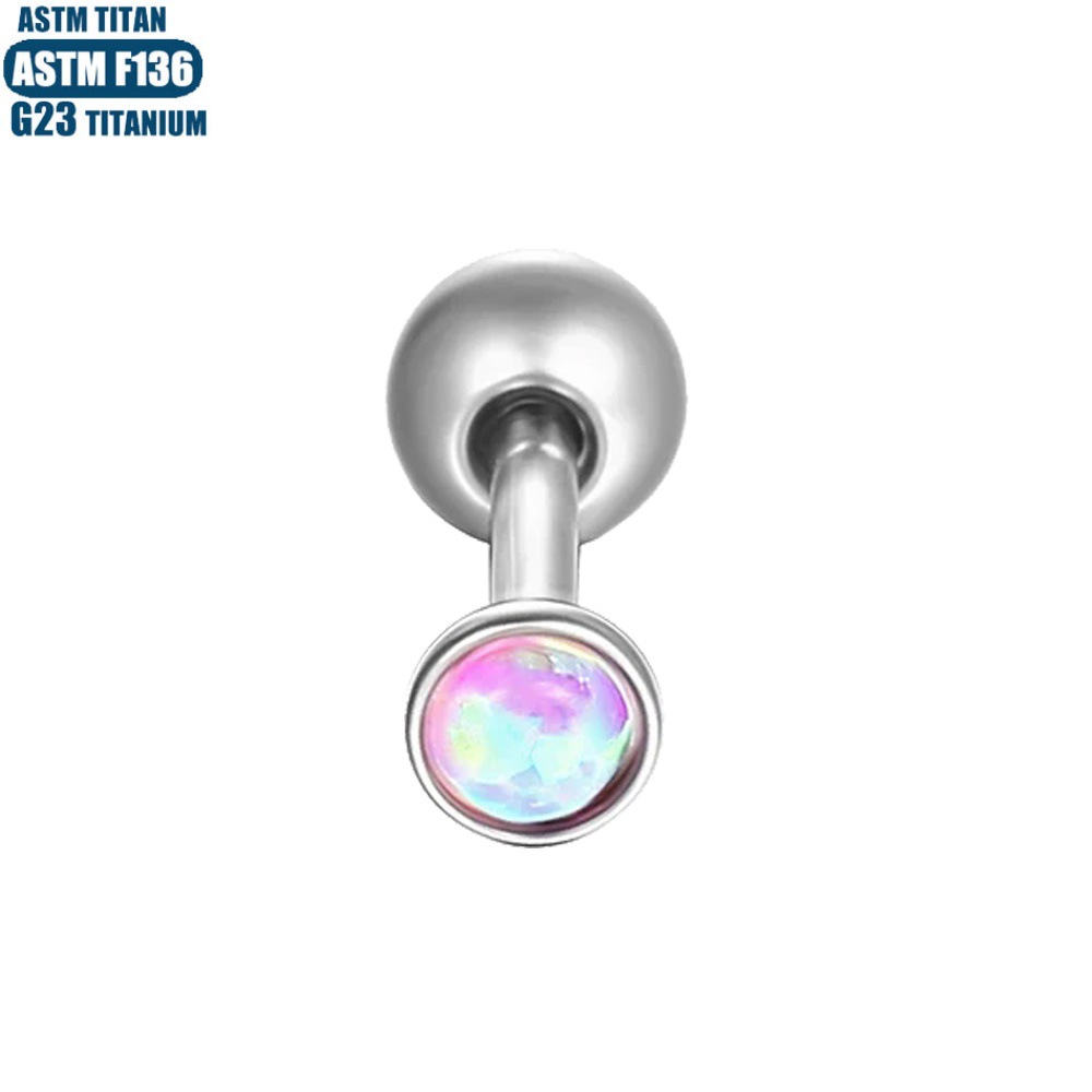 Opal Lip Ring Hoop Labret Stud Titanium Alloy Body Piercing Jewelry 0.8x8mm Black - Image 3