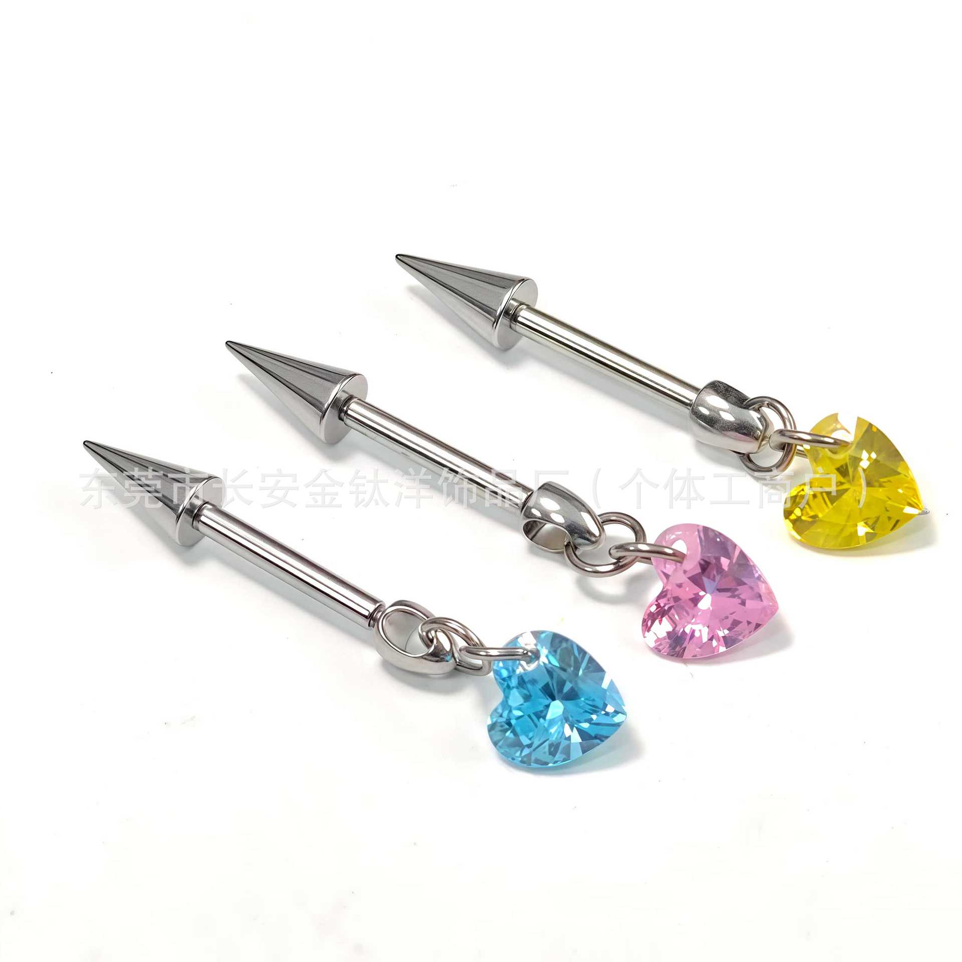 F136 Titanium Internally Threaded Pointed Cone Heart-Shaped Pendant Devil Nail Earrings Ear Bone Nail G23 Titanium Alloy Piercing Jewelry - Image 4