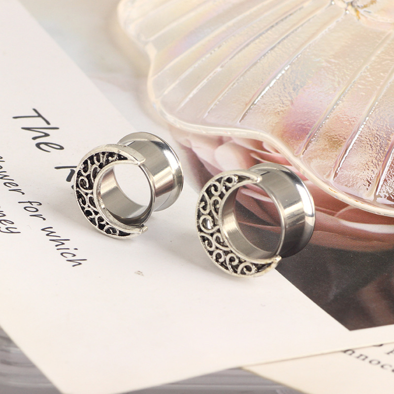 6mm Stainless Steel Hollow Moon Auricle Expander Earrings for Ear Piercing - Image 5