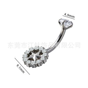 G23 Titanium Internal Thread Star Hollow Zircon Navel Piercing - Gold 14G 12mm