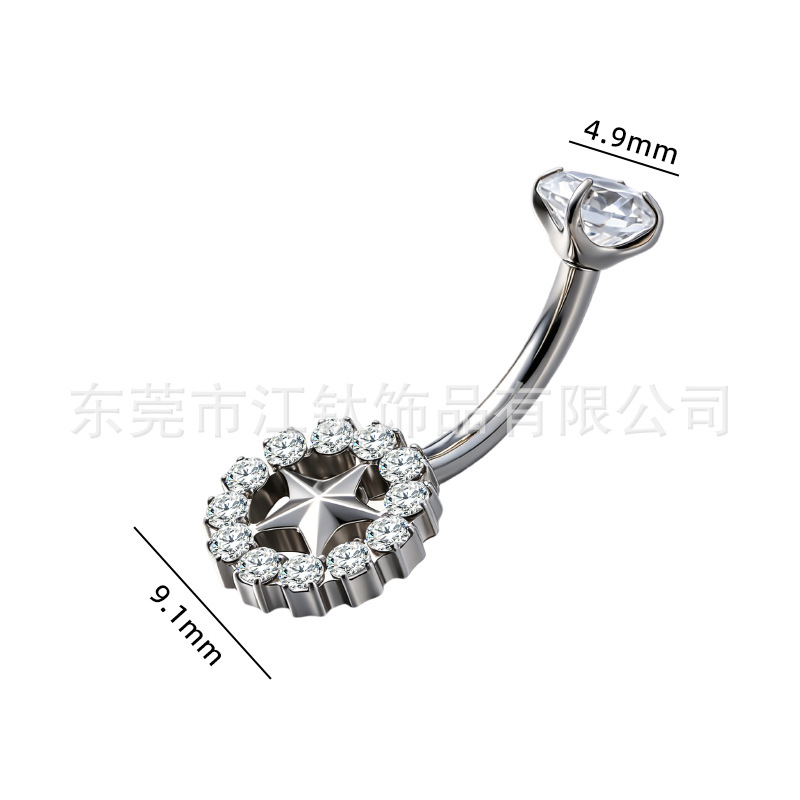 G23 Titanium Internal Thread Star Hollow Zircon Navel Piercing - Gold 14G 12mm - Image 2