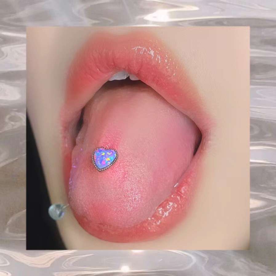 Aobao Opal Tongue Nail Barbell 316L Surgical Steel 12mm Bar Length 1.6mm Thick External Thread Tongue Ring for Piercing - Image 2