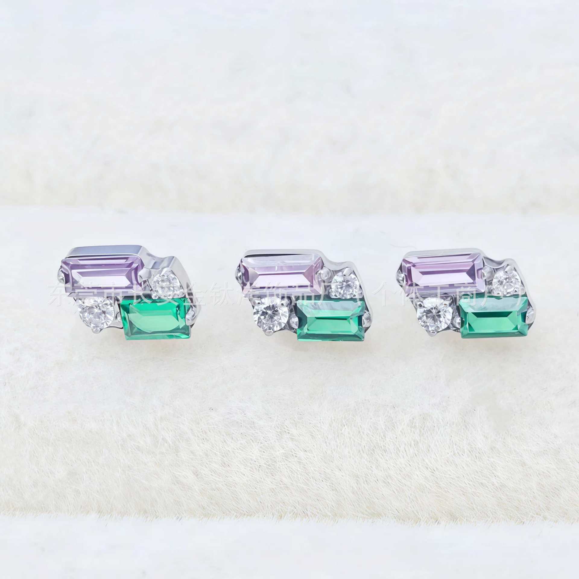 F136 Titanium Rectangular Zircon Lip Piercing Nose Stud Ear Bone Stud G23 Titanium Alloy Body Piercing Jewelry - Image 4