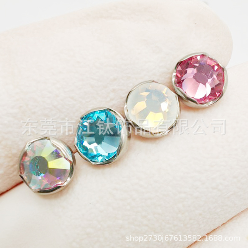 Titanium Alloy Jewelry Head Wave Edge Bezel Set Czech Diamond Nail G23 Titanium Body Piercing Ear Stud - Image 2