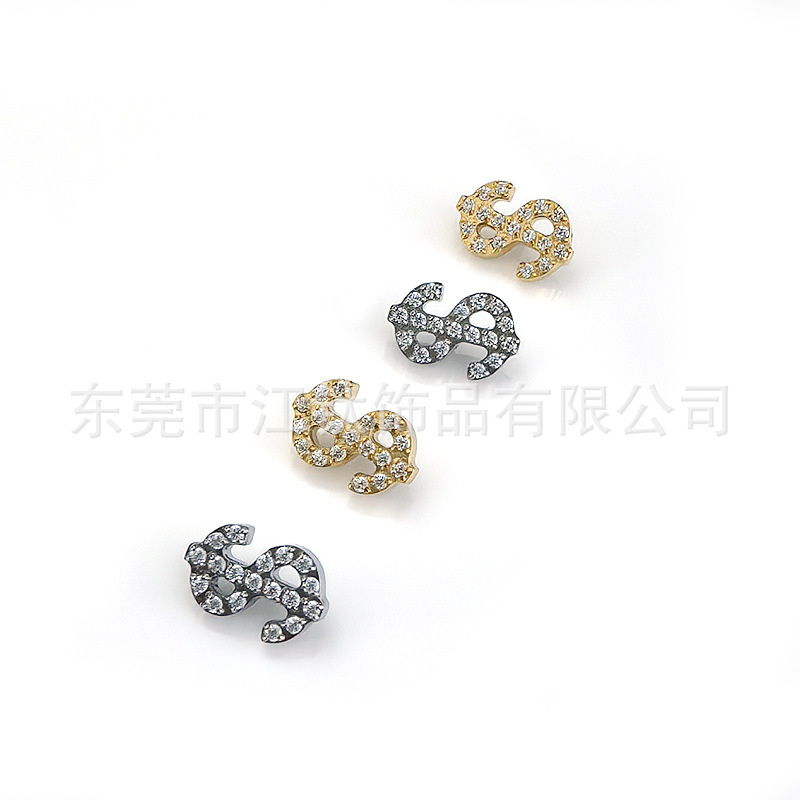 JT770 G23 Titanium Ear Bone Nail Dollar Inlaid Zircon Cross-Border Hot Selling Body Piercing Jewelry Ear Stud - Image 3
