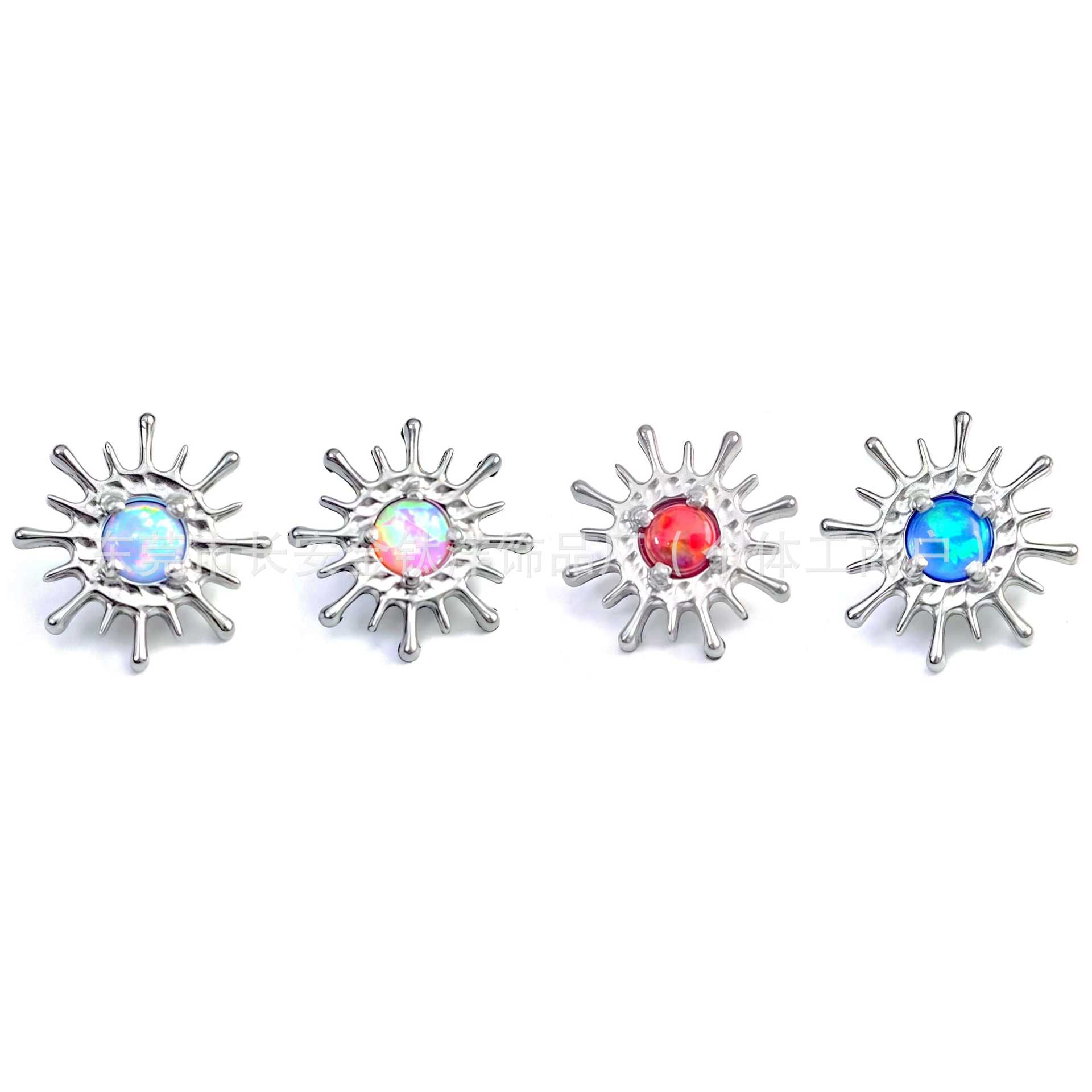 F136 Titanium Internal Thread Aurora Opal Sea Urchin Lip Stud Ear Cartilage Piercing Jewelry G23 Titanium Alloy - Image 4