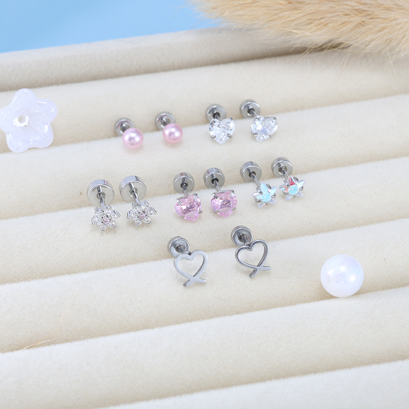 12 Hot-Selling Stainless Steel Five-Pointed Star Ear Studs with Threaded Round Flat-Back Design, Piercing Jewelry - Image 3