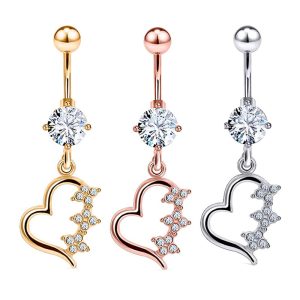 Zircon Flower Belly Button Ring Rose Gold Stainless Steel Body Jewelry