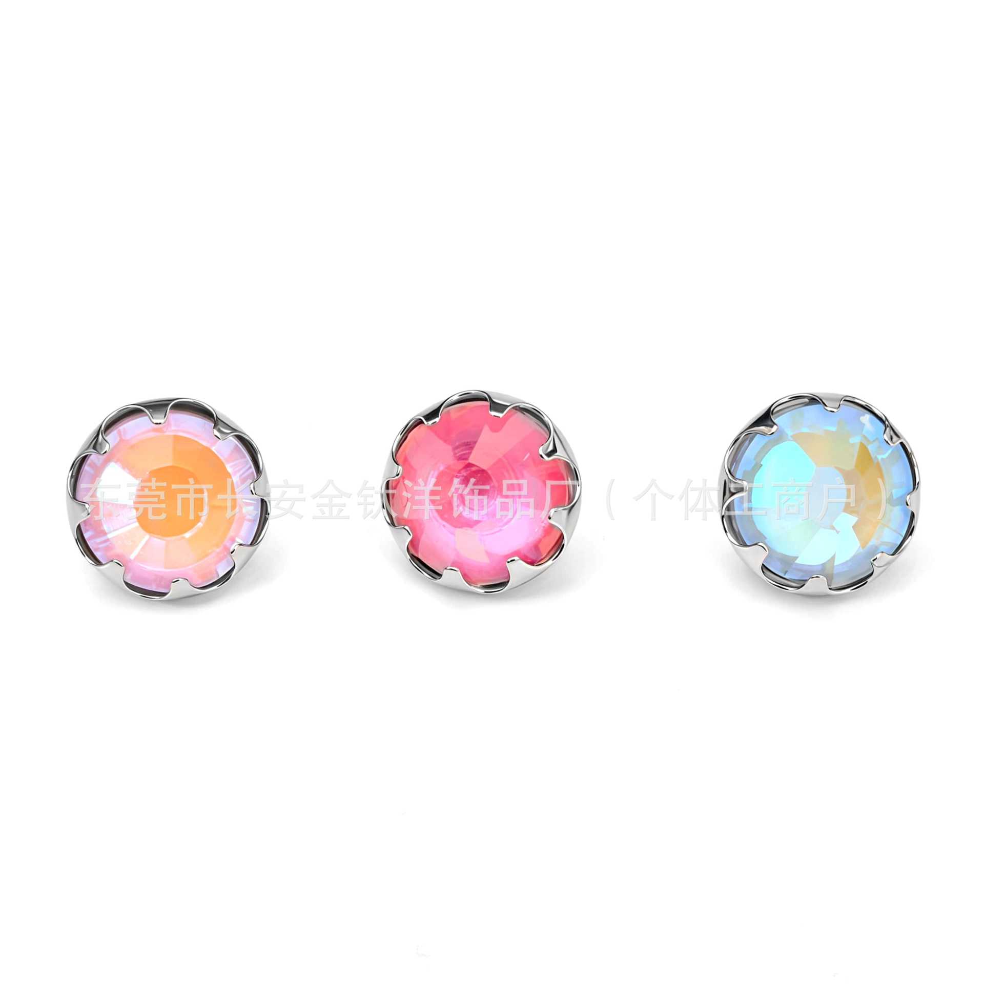 F136 Titanium Serrated Coated Czech Crystal Edge-Studded Tongue Piercing Ear Stud Navel Piercing G23 Titanium Alloy Body Jewelry - Image 3