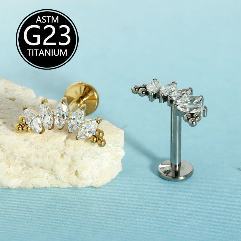 G23 Titanium Alloy Inlaid Zircon Internal Thread Lip Labret Stud Ear Cartilage Piercing Jewelry - Image 2