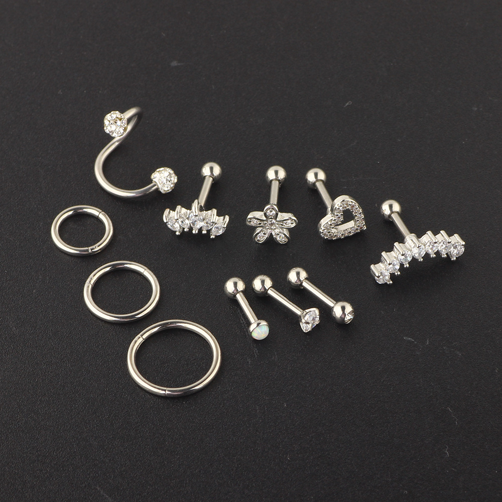 Zircon Thread Earrings - Stainless Steel Ear Bone Nail Puncture Jewelry Set for Women - Image 5