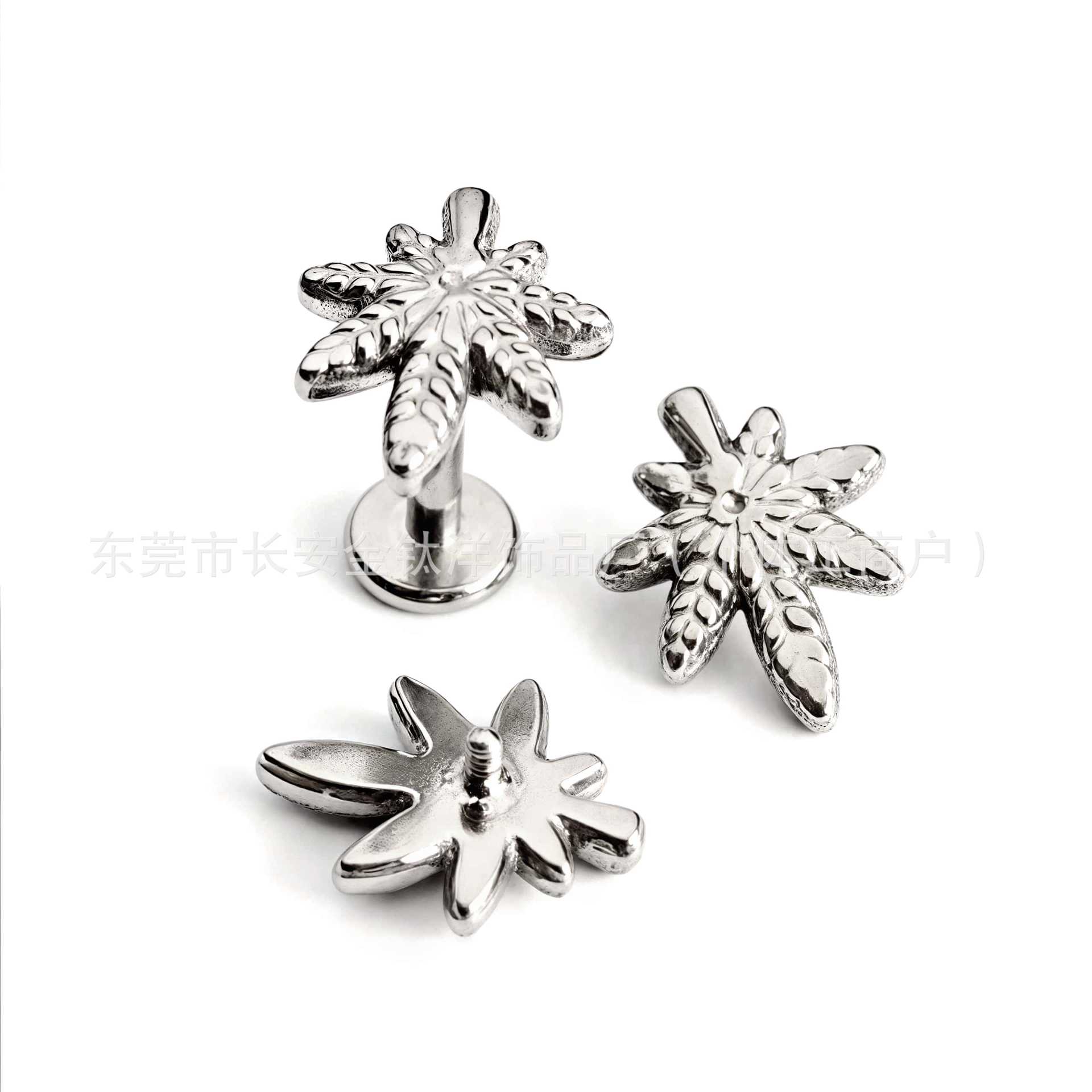F136 Titanium Leaf-Shaped Flat Back Ear Studs, Cartilage Earrings, Nose Studs, Lip Studs, Body Piercing Jewelry - Image 3