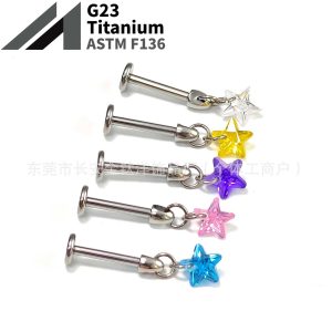 F136 Titanium Five-Pointed Star Pendant Ear Stud Zircon Ear Bone Stud Piercing Jewelry