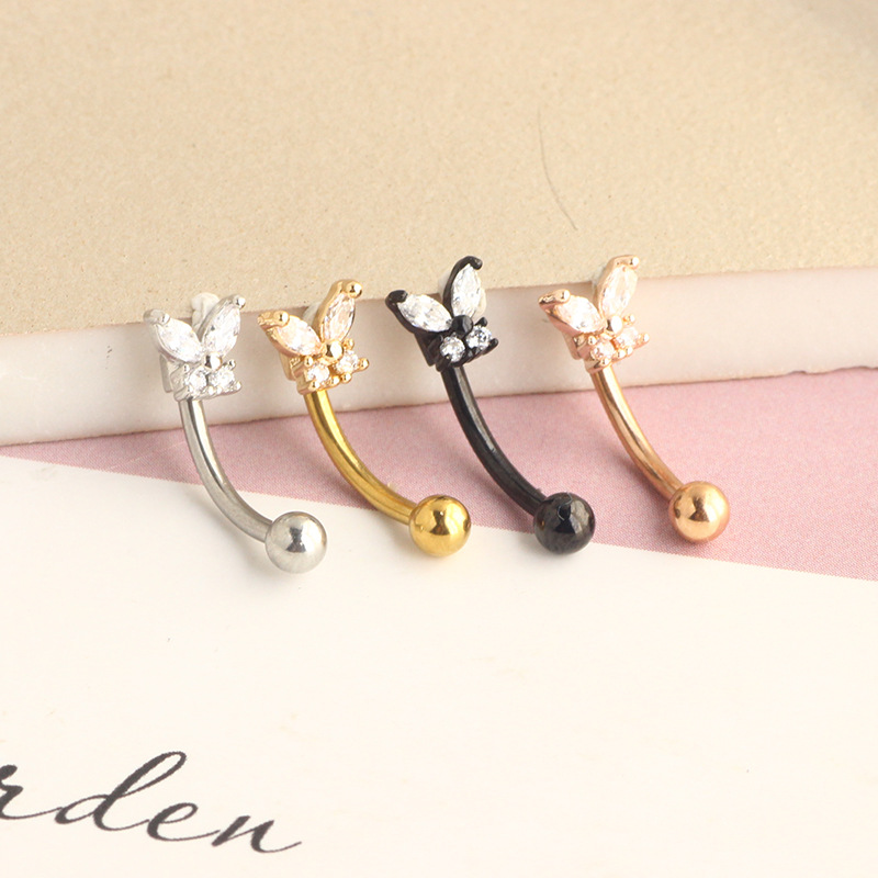 16G Stainless Steel Rod Micro-Paved Zircon Butterfly Ear Bone Nail Screw Ball Earrings Eyebrow Nail Eyebrow Decoration Piercing Jewelry - Image 2