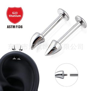 G23 Titanium Alloy Devil Horn Spike Lip Stud Ear Bone Stud - 1.2x10mm Polished Body Piercing Jewelry