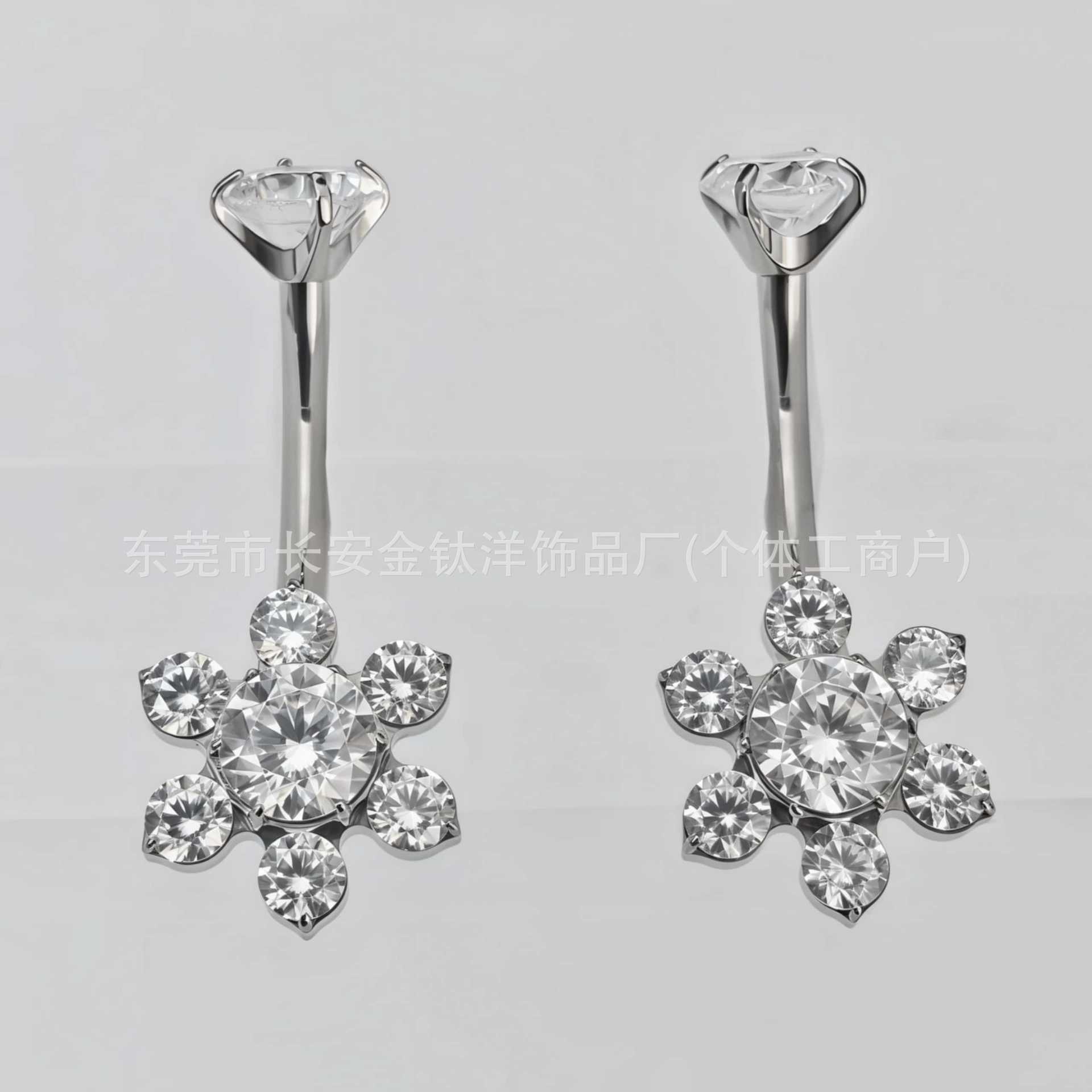 F136 Titanium Internal Thread Six-Leaf Zircon Belly Button Ring - G23 Titanium Alloy Body Piercing Jewelry - Image 3