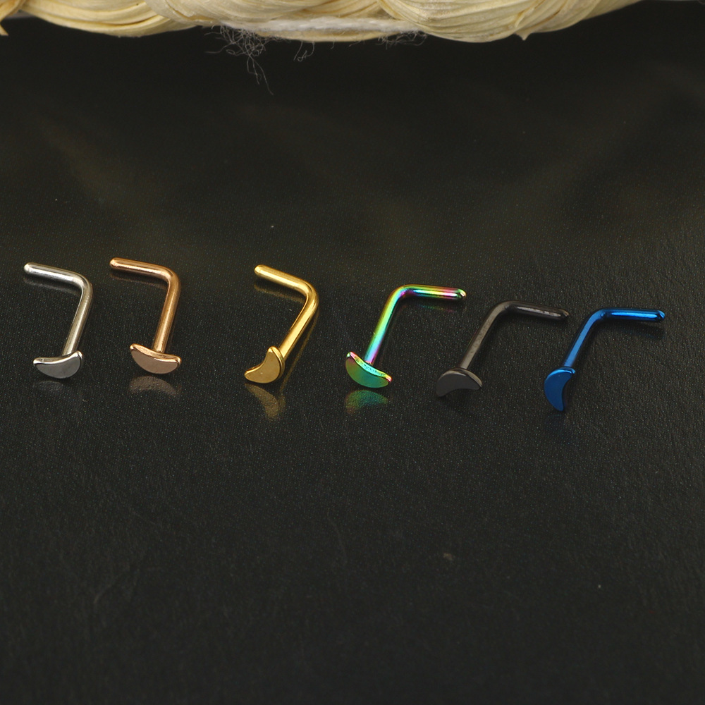 L-Shaped Moon Nose Nail Stainless Steel Nose Ring Curved Barbell Piercing Jewelry - Image 4