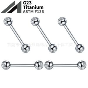 F136 Titanium Double-Headed Ball 5A Zircon Straight Lip Nail Tongue Nail Ear Nail Piercing Jewelry G23 Titanium Alloy