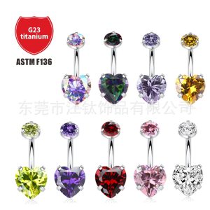 F136 Titanium Heart-Shaped Navel Ring with 5A Zircon - G23 Titanium Alloy Belly Button Jewelry