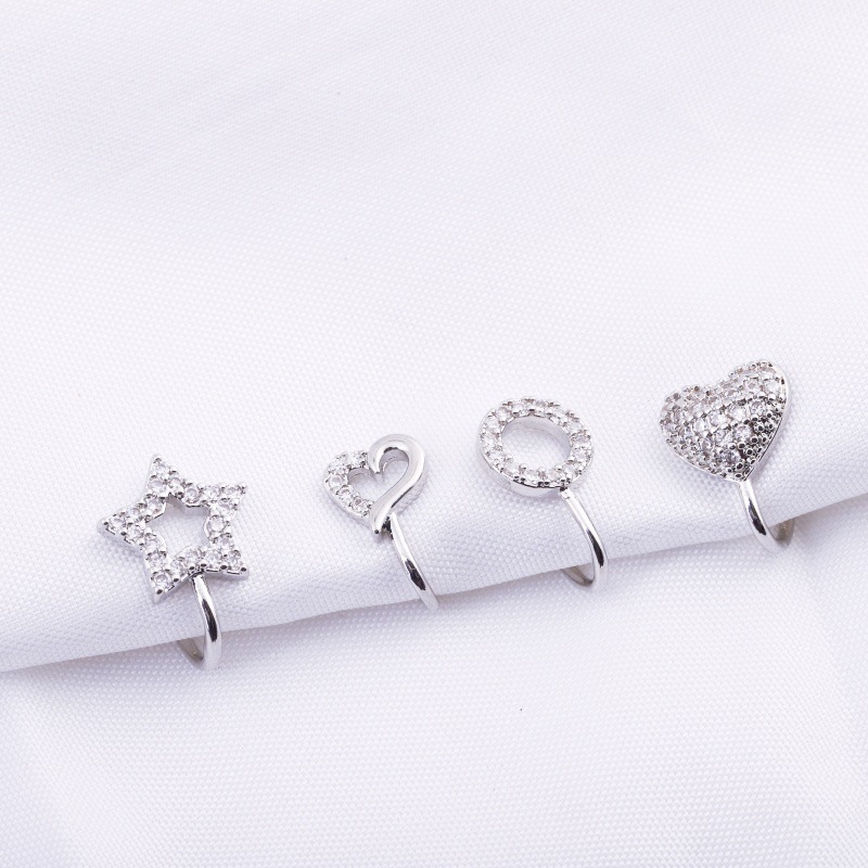 Non-Pierced Nose Clip Copper Inlaid Zircon U-Shaped Star Heart Round Nose Ring - Gold 18K Plated - Image 3