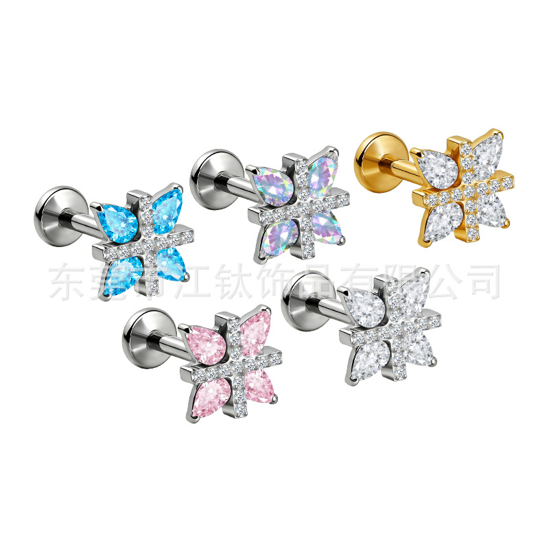 Cross-Shaped Eight-Pointed Star Zircon Ear Stud G23 Titanium Alloy Body Piercing Jewelry - Image 5
