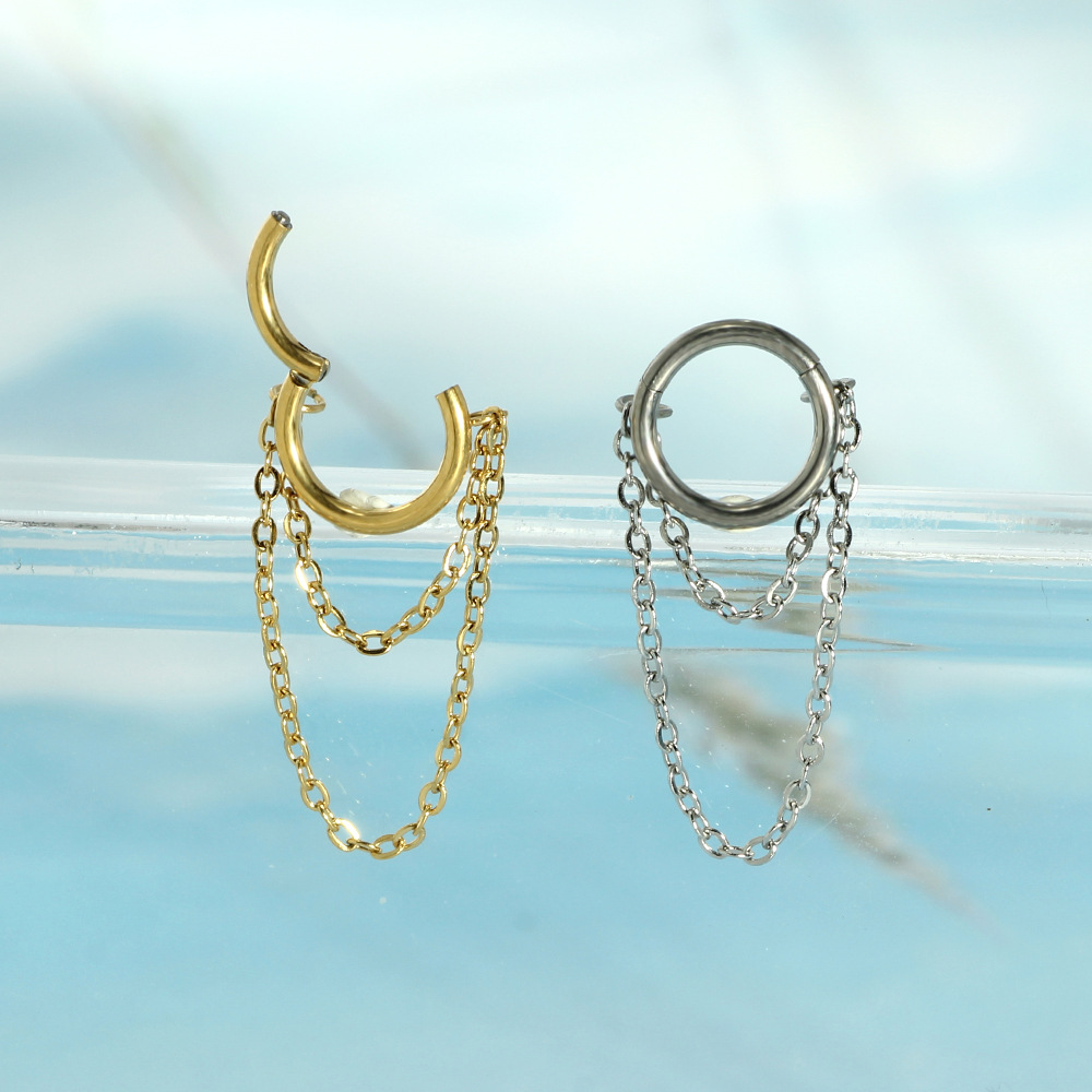 F136 Titanium Nose Ring Tassel Ear Bone Ring Closed Ring Piercing Jewelry for Men and Women Fashion Earrings - Image 3