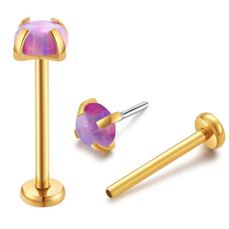 G23 Titanium Opal Stud Earrings Lip Piercing Jewelry Claw Setting Studs for Eyebrow Cartilage - Image 4