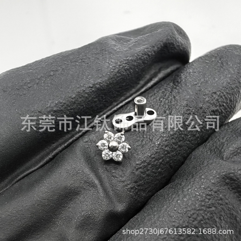 JT684 G23 Titanium Multi-Drill Flower Skin Graft Nail Buried Nail Lip Piercing Labret Stud, European American Style, Popular in Europe and America - Image 2
