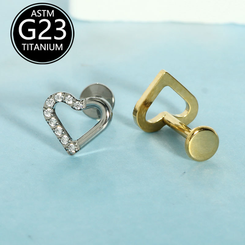 G23 Titanium Alloy Love Zircon Lip Piercing Stud Heart Shape Cartilage Earring Nose Nail Body Jewelry Wholesale - Image 4