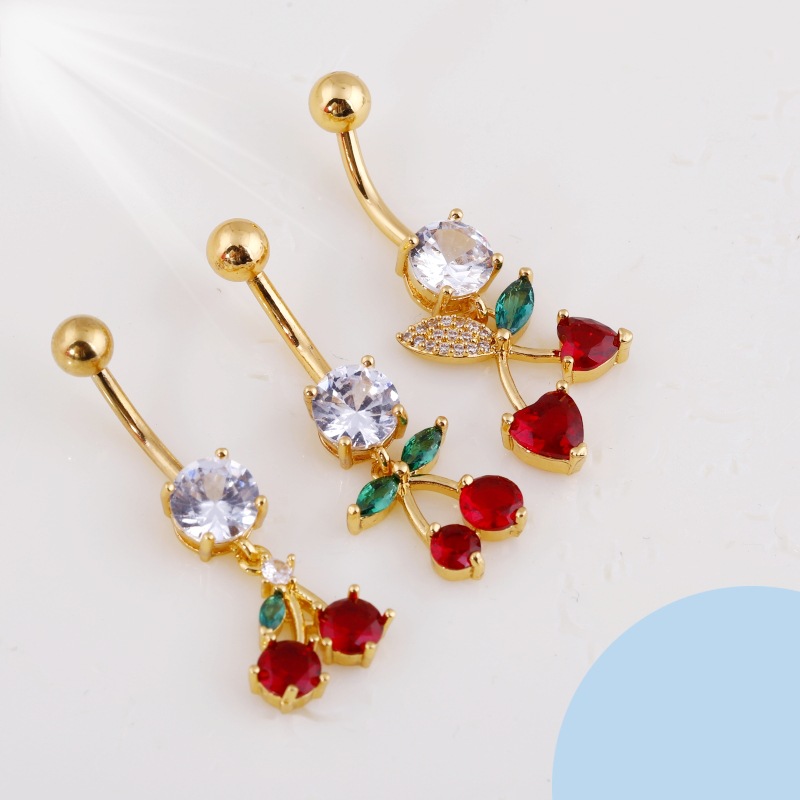 European American Copper Inlaid Zircon Colorful Fruit Collection Navel Ring Stainless Steel Belly Button Piercing - Image 2
