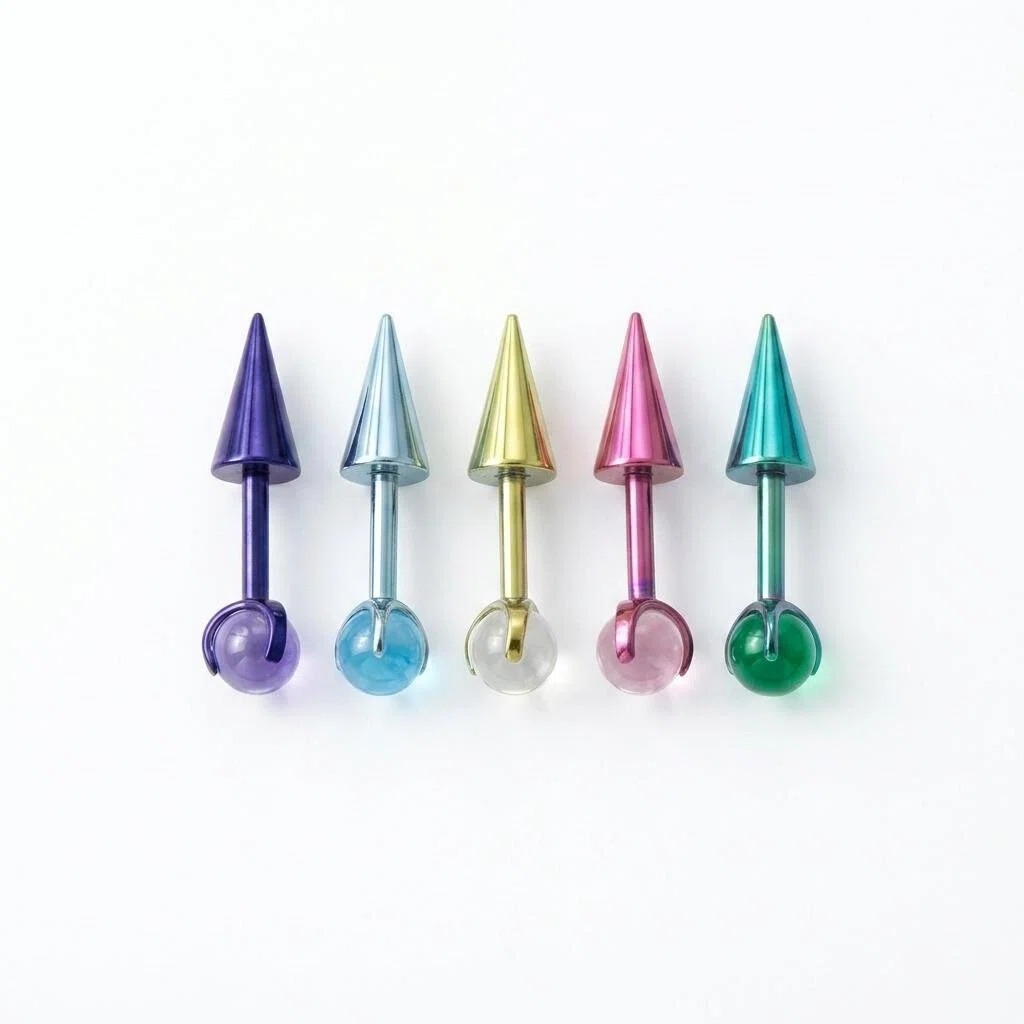 Satan's Child F136 Titanium Alloy Devil Studs Anodized Color-Changing Crystal Ball Spike Earrings - Image 5
