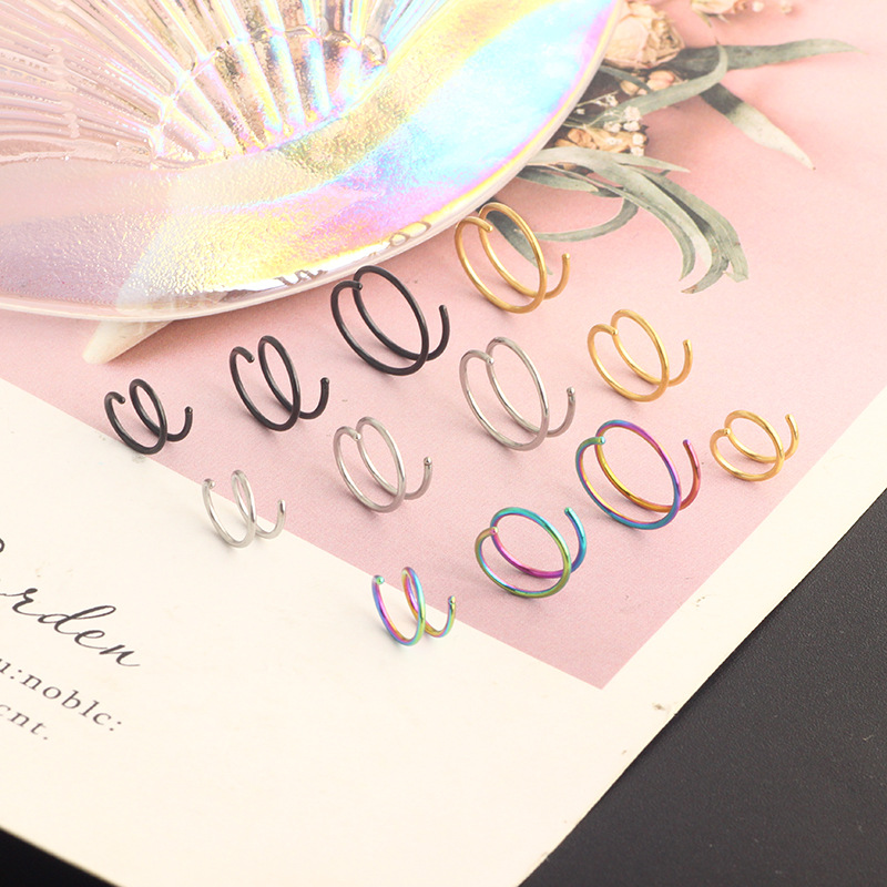 Mason's New 10mm Stainless Steel Spiral Half-Turn Double Hoop Nose Ring Ear Bone Piercing Jewelry - Image 2