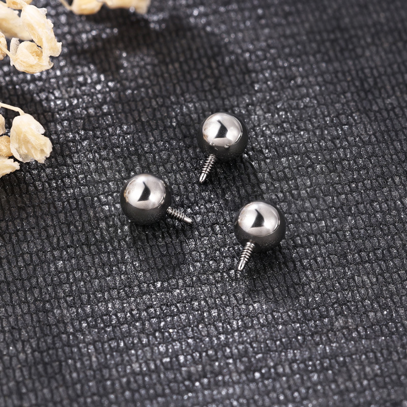 F136 Titanium Alloy Ear Studs, Long Toothed Round Ball Lip Studs, External Thread Regular Style Ear Bone Studs - Image 3
