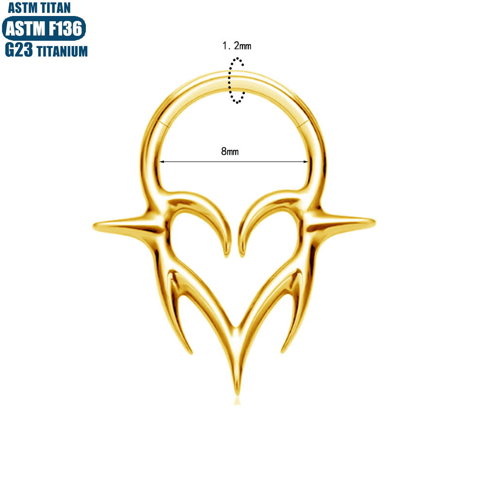 F136 Titanium Alloy Crown Wings Nose Ring Body Piercing Jewelry Nose Stud Closed Ring Ear Stud Earrings 1.2x8mm Black - Image 2