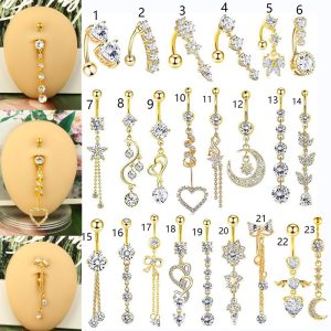 Best Selling Gold Heart Navel Ring Stainless Steel Copper Inlaid Zircon Belly Button Piercing Jewelry