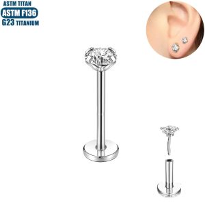 G23 Titanium Zircon Labret Stud Lip Ring Straight Rod Diamond Ear Stud Earrings Body Piercing Jewelry Tongue Stud