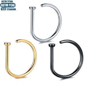 F136 Titanium Non-Perforated Nose Ring D-Shaped Nose Ring Piercing Jewelry Simple Hip-Hop Unisex Implantable Fake Nose Pail Lip Ring