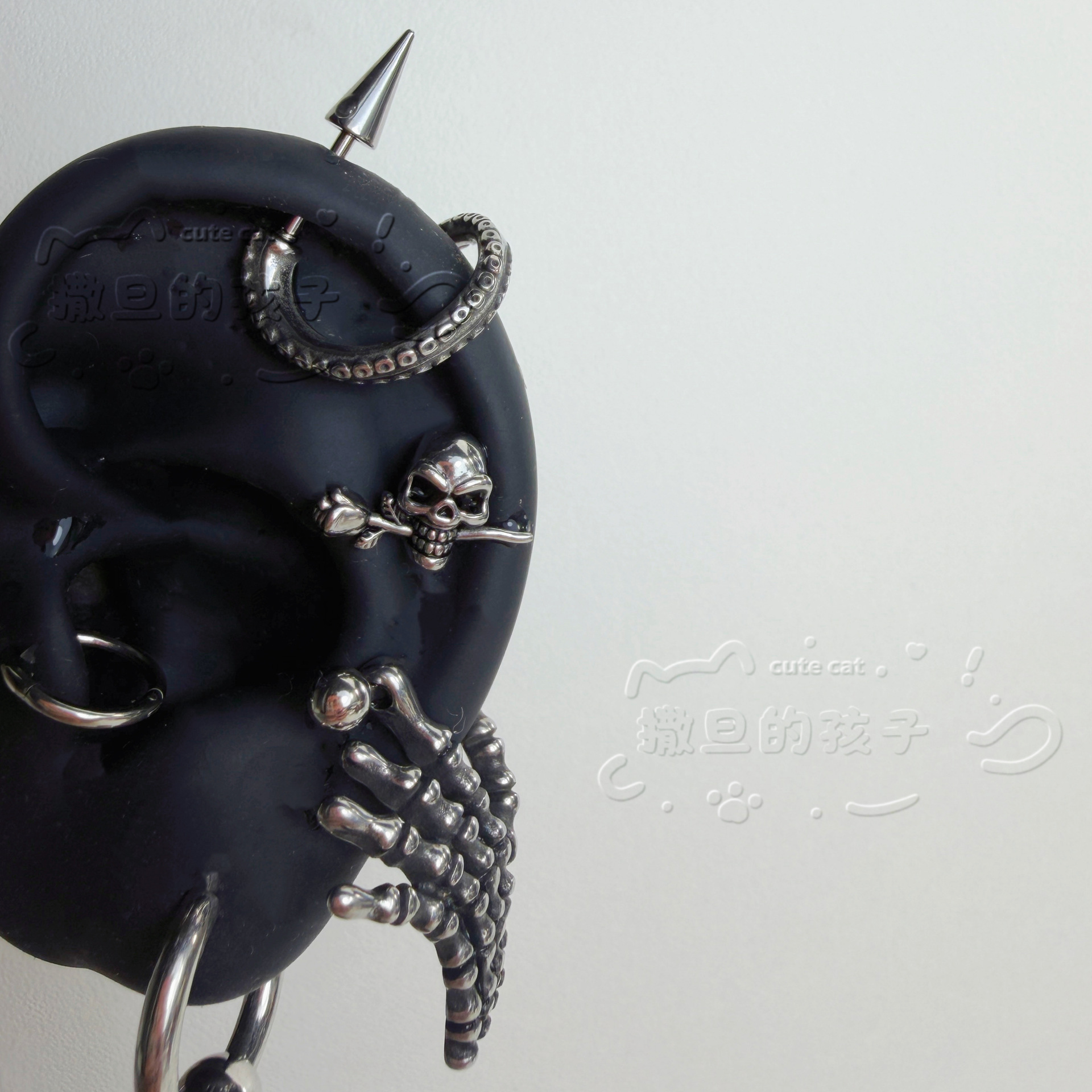 Satan's Child Gothic Skeleton Titanium Steel Ear Bone Stud Tragus Earring Dark Gothic Combination Jewelry - Image 2