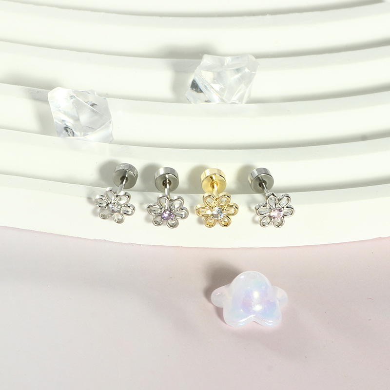 Fashion Diamond Zircon Leaf Earrings for Women - Stainless Steel Colorful Mini Ear Accessories - Image 3