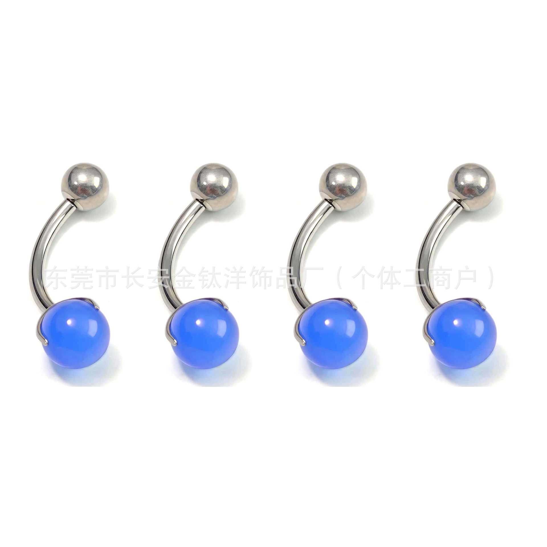 F136 Titanium Internally Threaded Three-Claw Blue Agate Pointed Cone Ball Navel Ring G23 Titanium Piercing Jewelry - Image 4