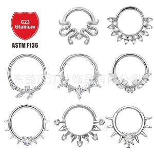 G23 Titanium Nose Ring Heart Full Diamond Closed Ring Cross-Border Body Piercing Jewelry Earrings