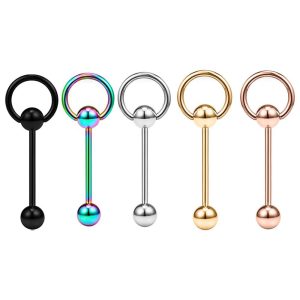 14G Externally Threaded Steel Tongue Barbell Heart Peach Tongue Ring Rose Gold Body Piercing Jewelry