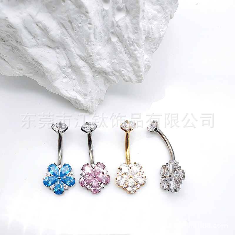 Sunflower Titanium Belly Button Ring with 5A Zircon G23 ASTM F136 Belly Piercing Jewelry - Image 4