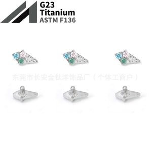 F136 Titanium Ice Cream Cone Zircon Earrings Nose Nails G23 Titanium Alloy Body Piercing Jewelry Ear Bone Nails