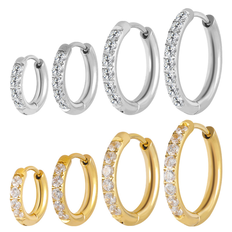 Zesen High Quality 2.5mm Stainless Steel Diamond Carved Earrings - Rose Gold Titanium Steel Zircon Studs - Image 5