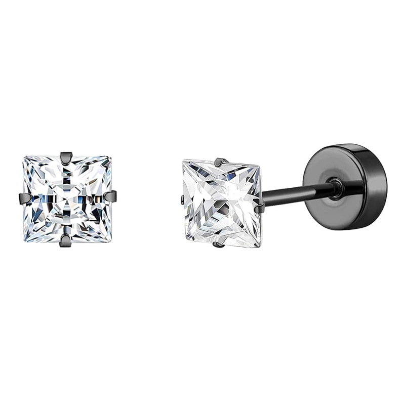 Stainless Steel Black Zircon Pearl Earrings Simple Geometric Stud Earrings for Women Fashion Piercing Jewelry 2024 Spring - Image 2