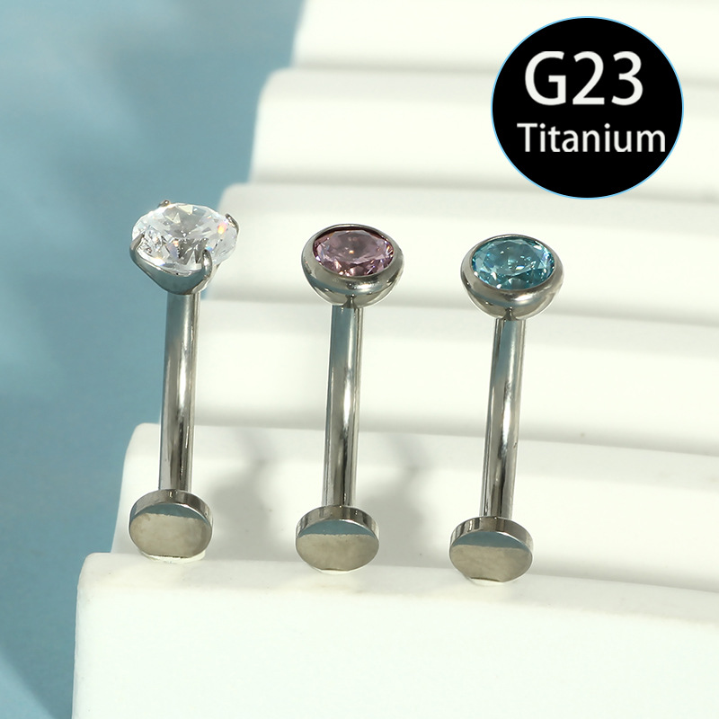 G23 Titanium Alloy Internal Thread Navel Piercing Flat Barbell 14g Body Jewelry Clear CZ - Image 2